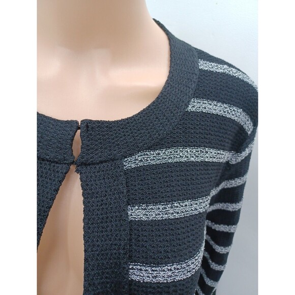 Jones New York Signature Open Cardigan Black Metallic Silver Stripe Texture Sz L - Picture 3 of 9